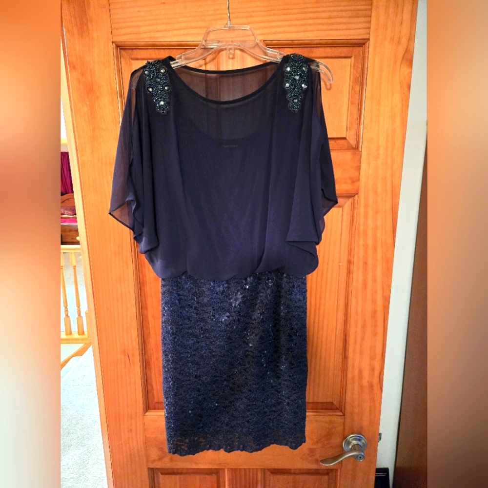R & M Richards Formal Dress Navy  Sequin Party Cruise Wedding